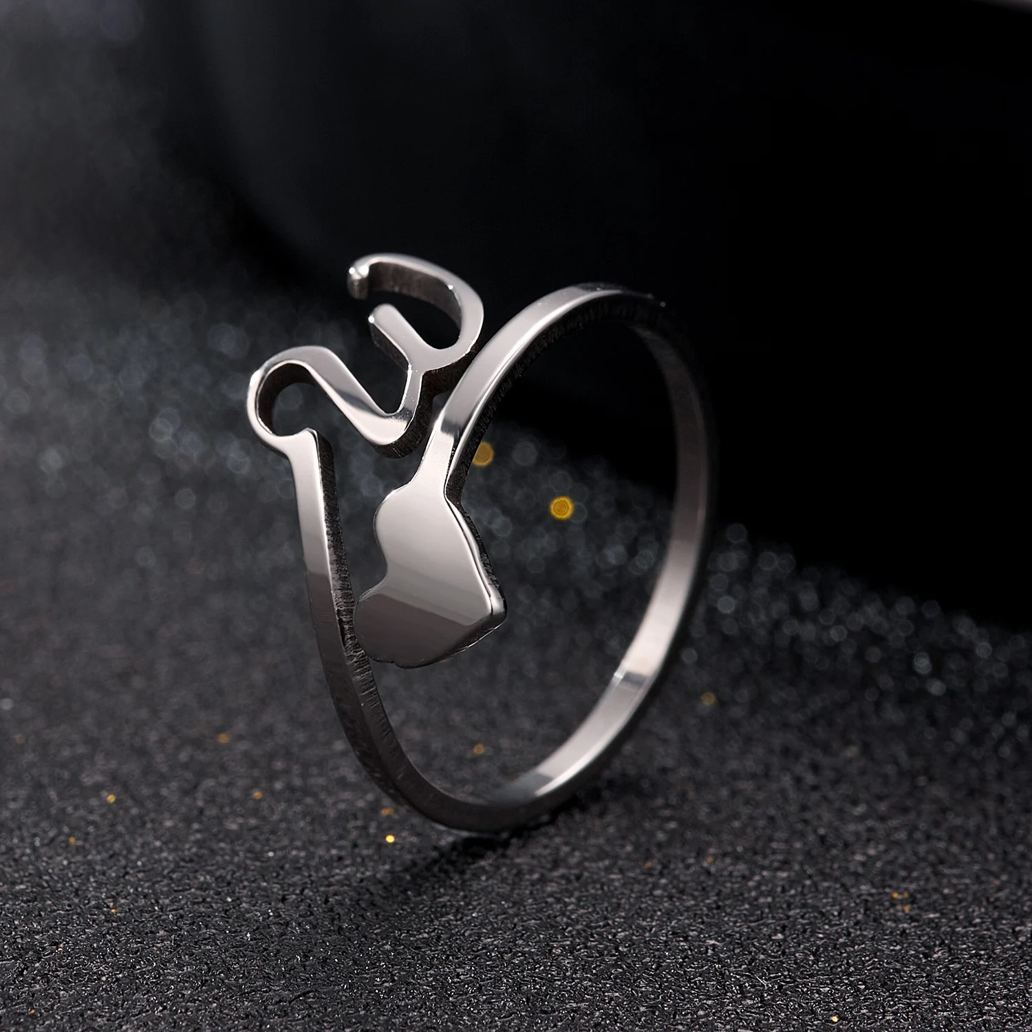 Fashion Silver Color 26 Letter Love Heart Rings Stainless Steel Open Ring for Women Men Couple Initial Name Finger Jewelry Gifts