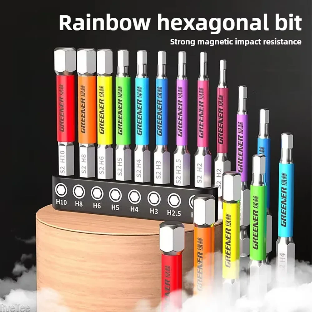 S2 Steel Screwdriver Bits Rainbow Magnetic Hexagon Socket Bit Set Impact Drill Bits Hex Head Suit 1/4 Inch Hexagonal Shank