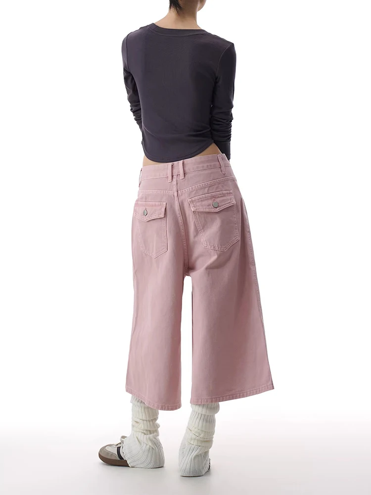 REDDACHiC Pink Cargo Jean Shorts Women Summer Jorts Cute Straight Wide Leg Low Waist Solid Casual Bermuda Pants Everyday Wear view 6