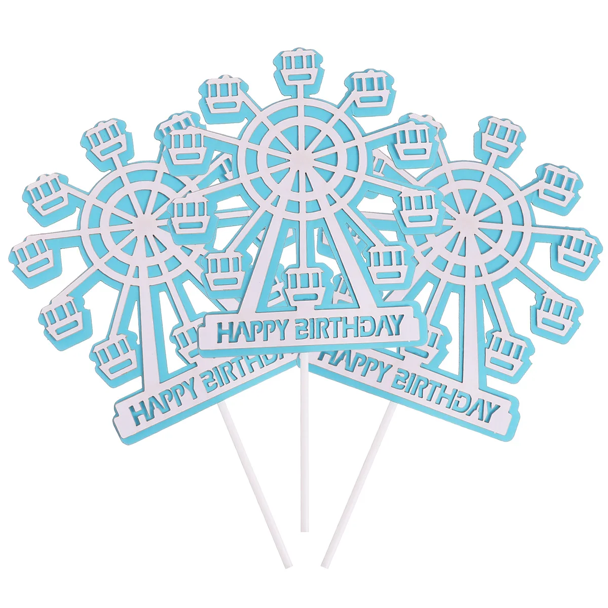 

10pcs Toppers Birthday Decorations Happy Birthday Cake Topper Ferries Wheel Cake Decoration Supplies Insert Card Toothpicks