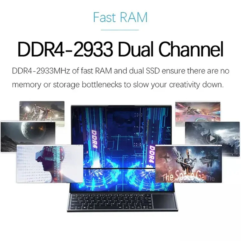 16"+14" Dual Screen Gaming Laptop 64G DDR4 1TB SSD Metal Notebook Computer 10th Gen Intel Core i7 CPU PC Support External GPU