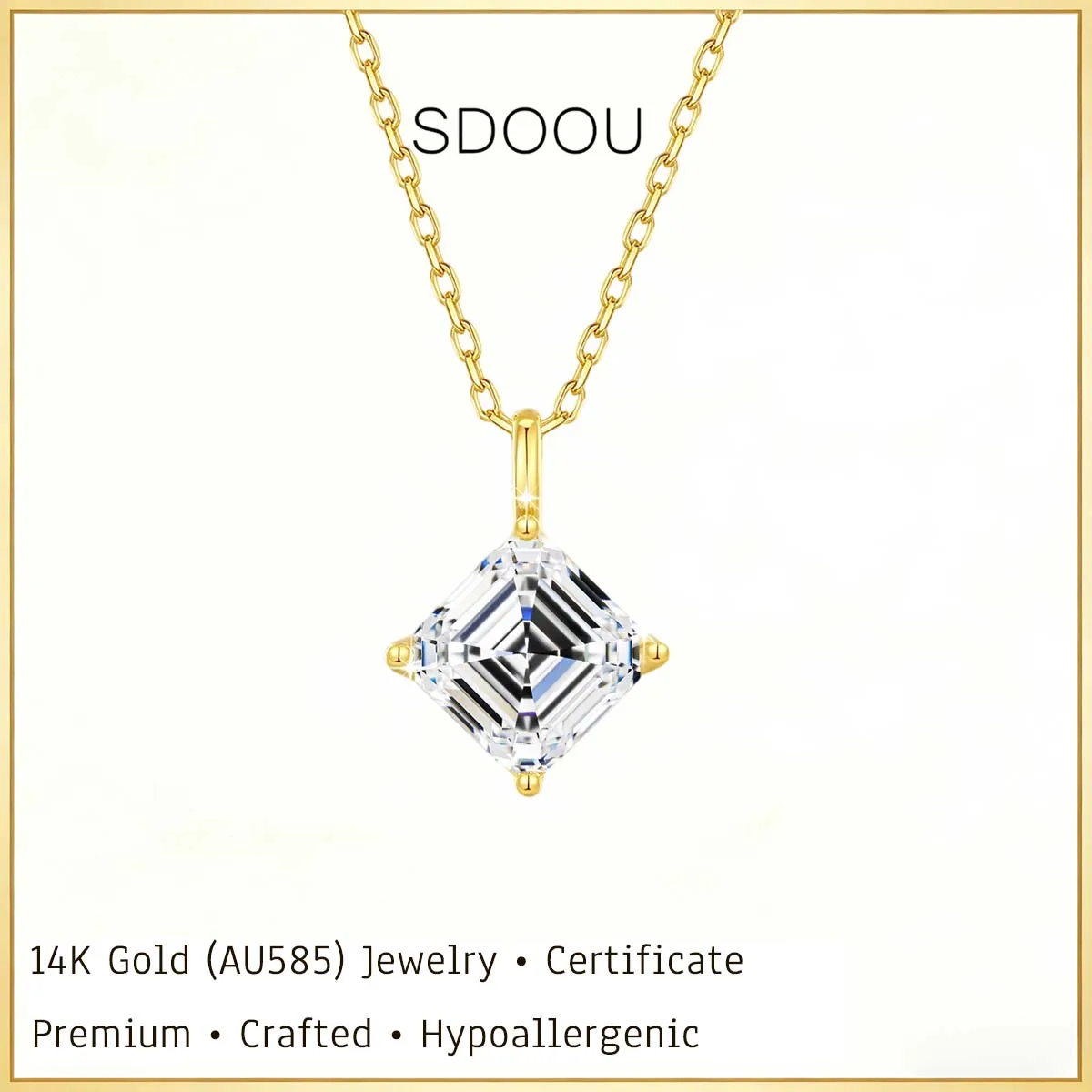 

SDOOU Trendy 14K Gold Moissanite Diamond Necklace Pendant 1-3ct D VVS1 Emerald Cut Everyday Wear Valentine's Day Jewelry for Her
