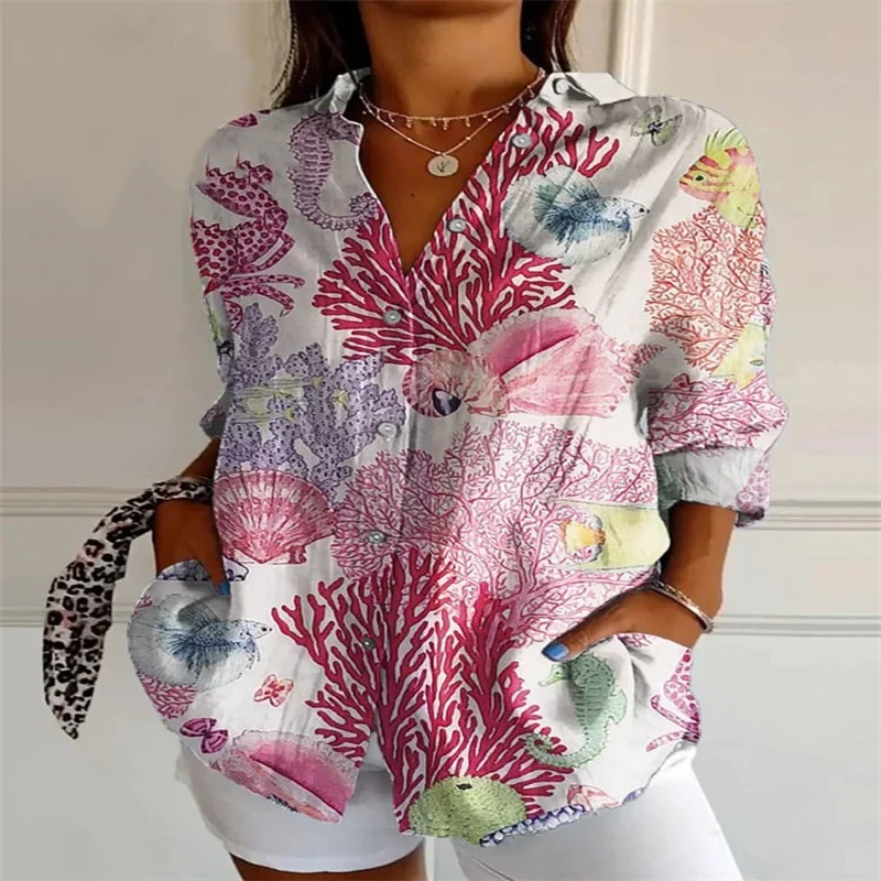 2024 New 3D Digital Printing Women's Shirt Fashion Casual Drop Shoulder Sleeve Shirt Personalized Floral TopS