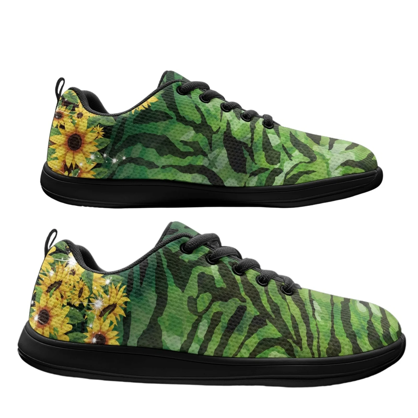 PENSTROLL Green Zebra Print Wide Toe Box Shoes for Men Extra Wide Width Sneakers for Mens Lightweight Wide Toe Walking Sneakers