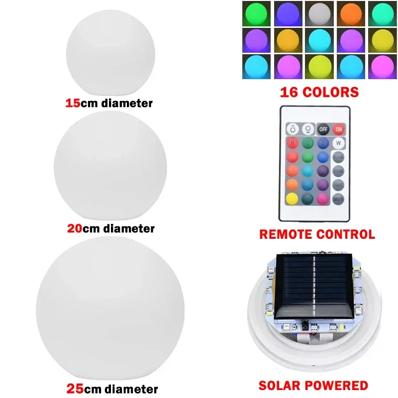 야외 태양광 LED 정원 공 조명, 리모컨 바닥 거리 잔디 램프, 수영장 웨딩 파티, 홀리데이 홈 장식 램프