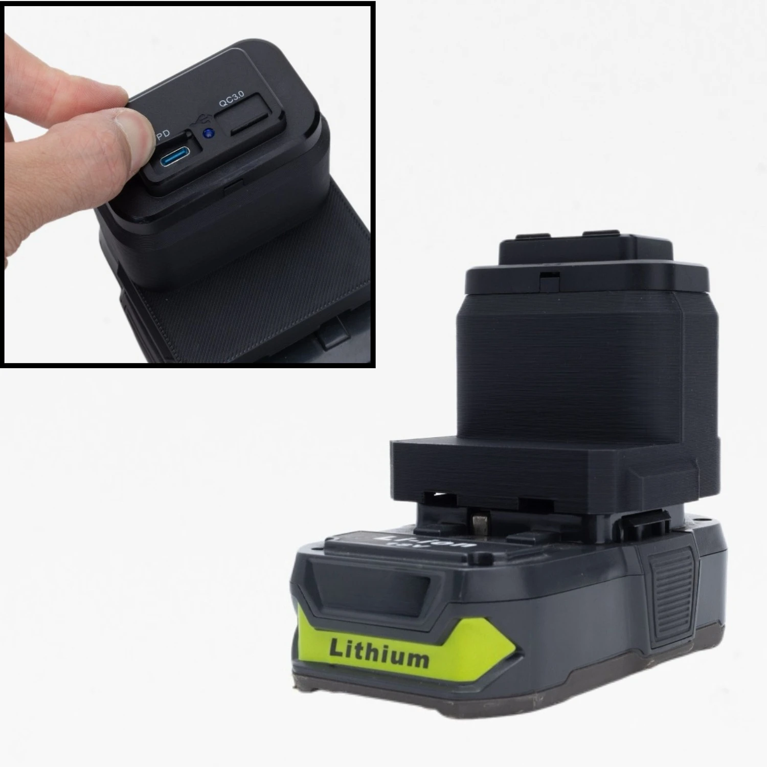 Mobile Portable Power Bank for Ryobi 18V ONE+ Lithium-ion Battery Adapter, Using USB and Type-C Interfaces for Fast Charging
