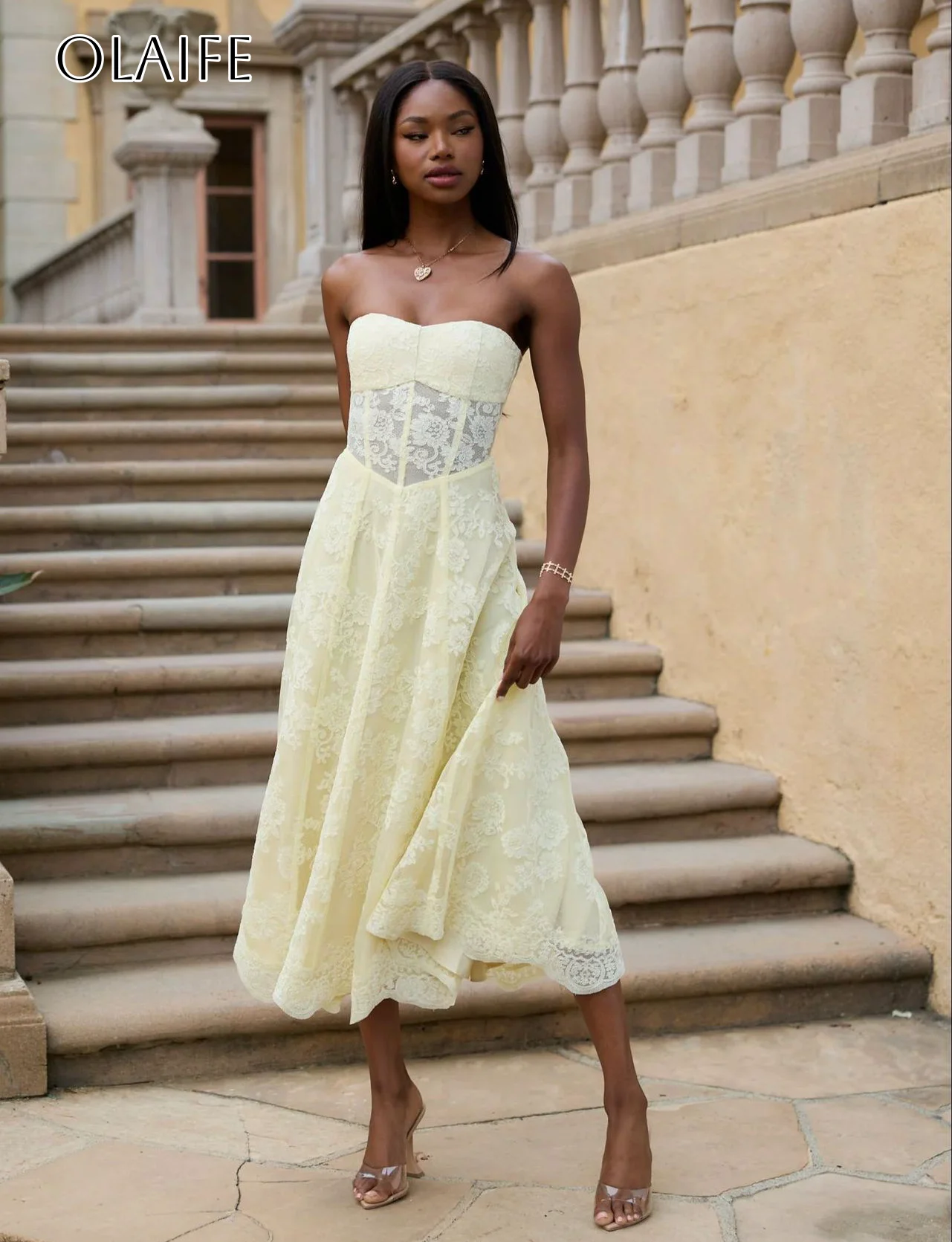 Sweetheart Lace A-line Prom Dresses Sleeveless Tea Length Bow Pleated Party Wear Customized vestidos de festa