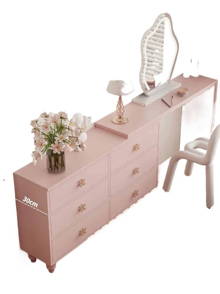 

Cherry blossom powder four-leaf clover L-shaped dresser bedroom desk chest integrated simple dopamine bedside cabinet