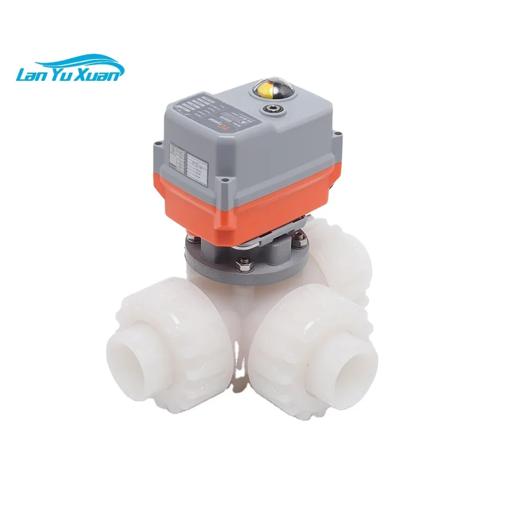 

DN40 PVDF AC220V On-off Type power-driven three way valve 3 way flow control valve