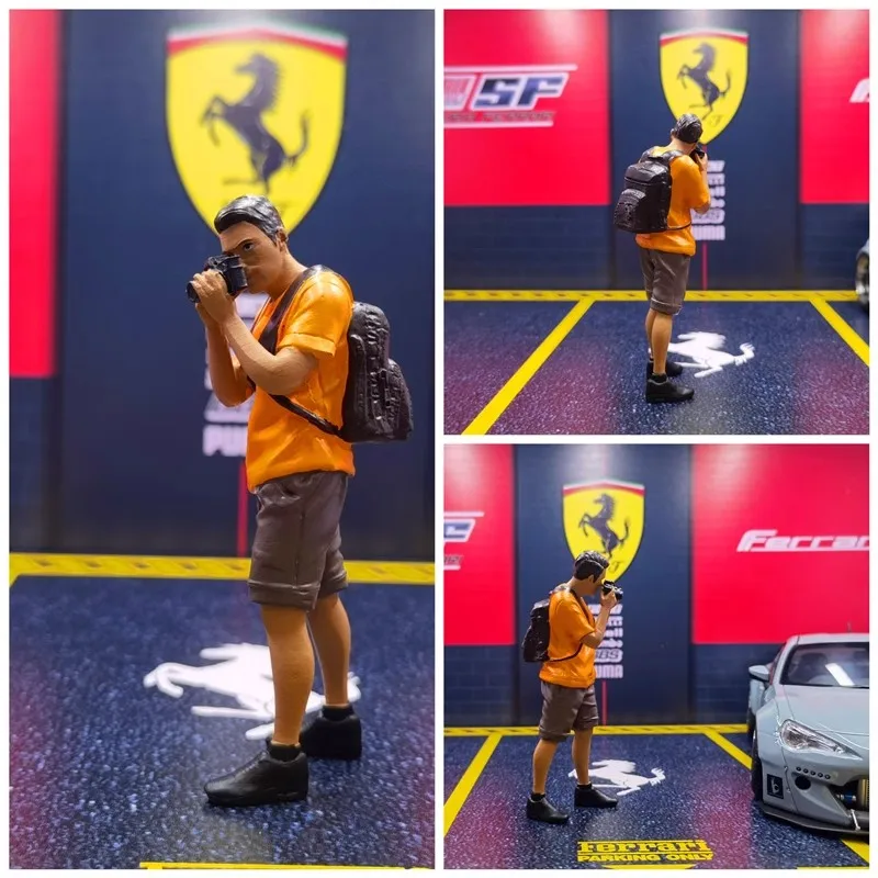 1:18 Scale Scene Accessory Doll Auto Show Fashion Photographers Orange With T shirt Bag  Action Figure Model Collection Toys