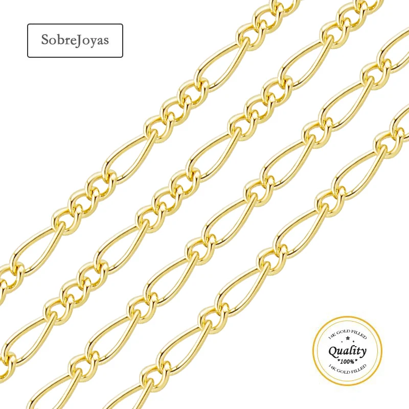 

14K Gold Filled Chain 1.5mm Figaro 1+1 /3+1 Links Loose Unfinished Chain Gold Chain Wholesale BULK DIY Jewelry Finddings