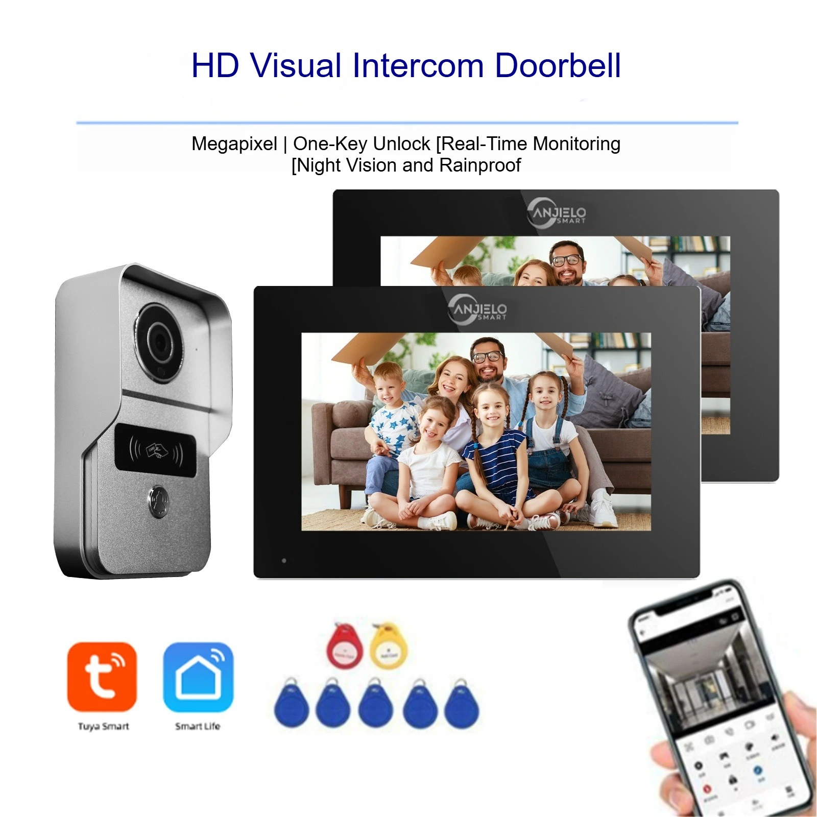 

Умный 7-дюймовый беспроводной видеодомофон 1080P, дверной звонок Tuya, сенсорный экран, удаленная разблокировка