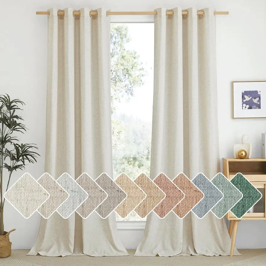 

Натуральные льняные шторы 102 дюйма для спальни, с люверсами, обеспечивающие приватность, с функцией рассеивания света, плотные льняные занавески из смесового льна