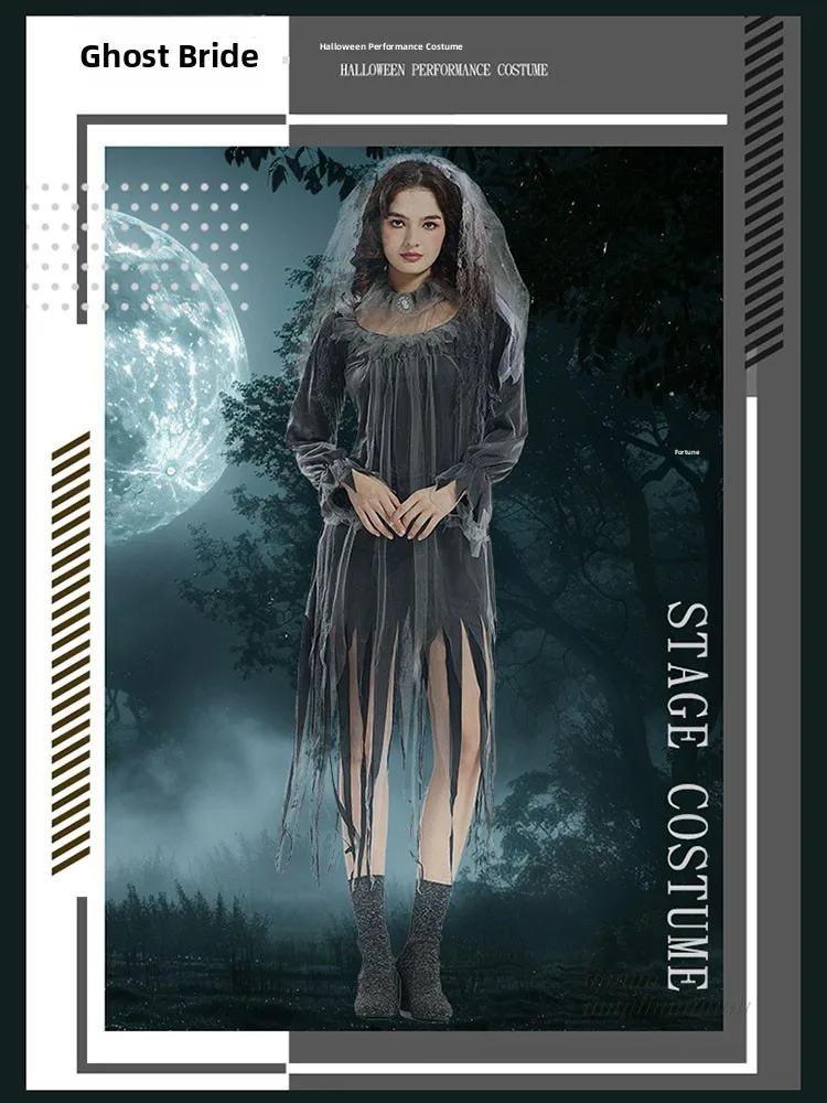 Horror Sposa Zombie Dr ey Costume loween Par Performance Abbigliamento tradizionale da donna Costume di scena Poliestere