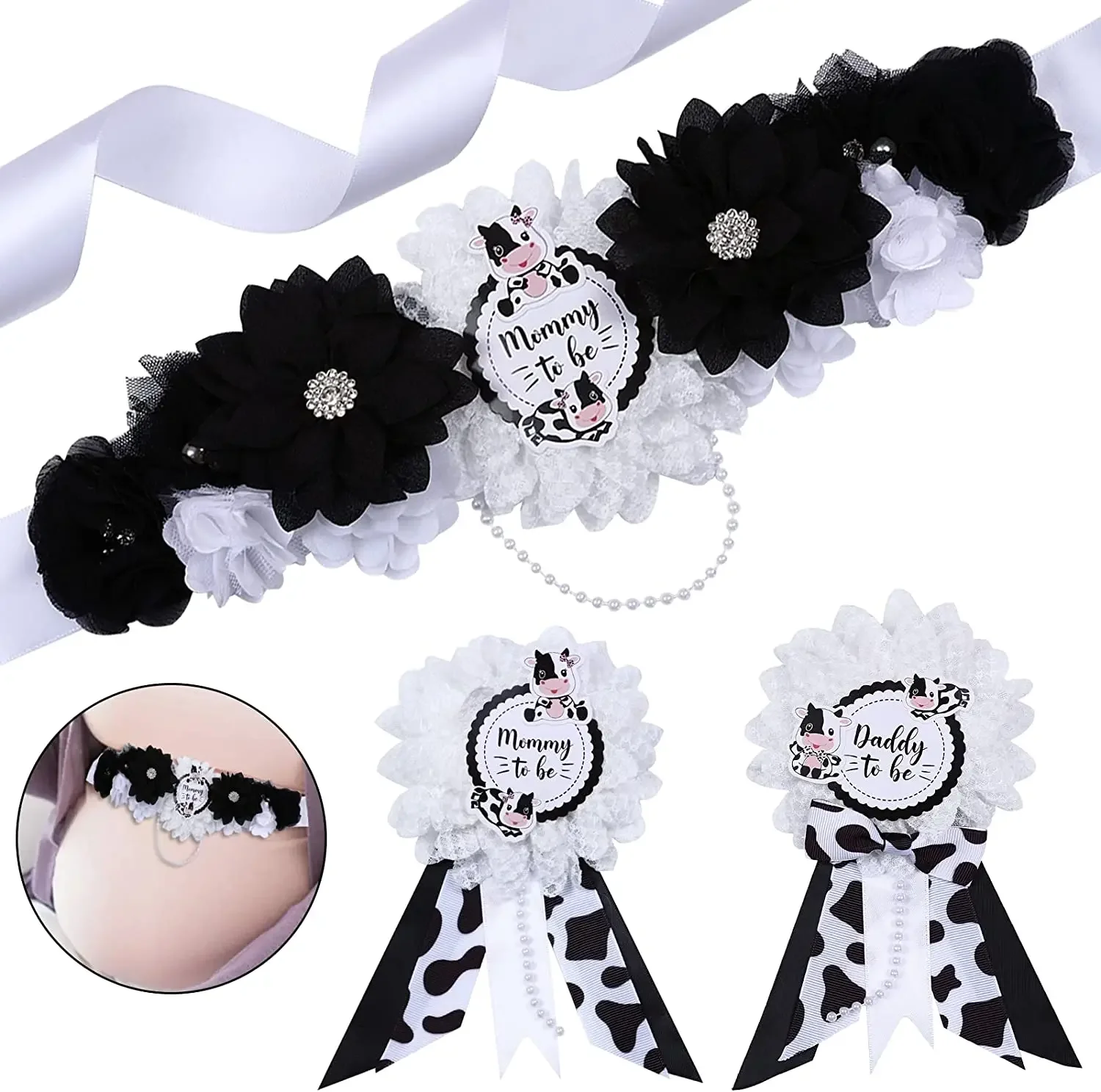 

Cow Themed Maternity Sash Kit, Pregnancy Flower Belt, Photo Props, Pregnant Mom to Be Daddy