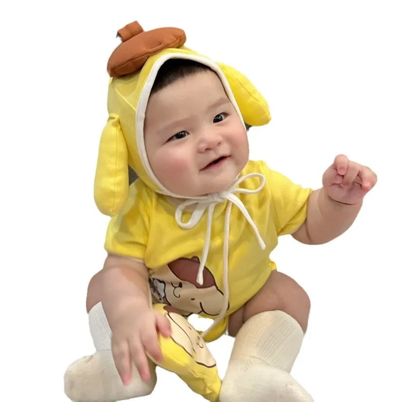 

Summer Baby Crawling Clothes, Pure Cotton Baby Clothes, Instagram Internet Famous Pom Pom Dog