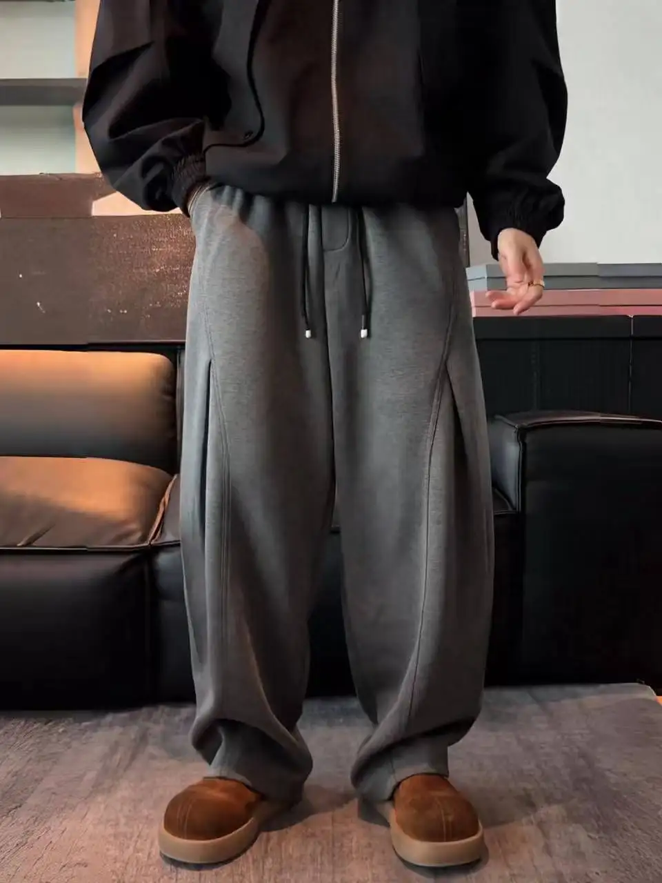 Fall New Style Men's Casual Pants Straight Leg Sporty Wide Leg Trousers Patchwork  Color Sweatpants Comfortable Cotton P...