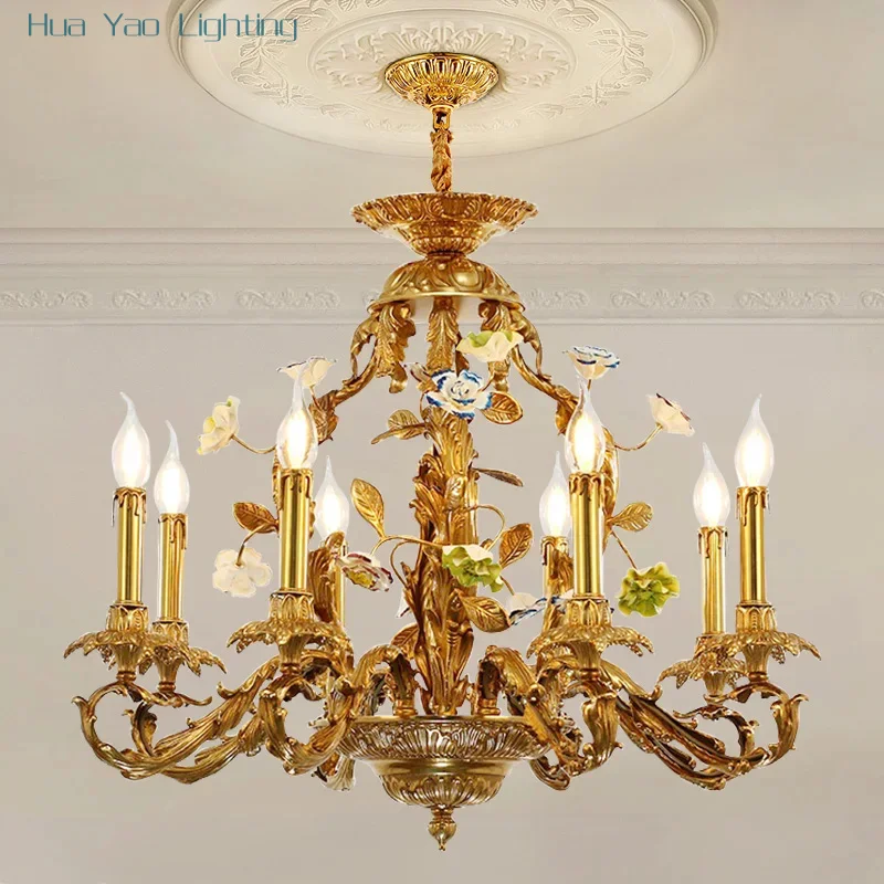 

French Rococo Pastoral Pendant Lamp Banquet Hall Lobby Church Home Decorative Chandelier European Luxury Brass Light