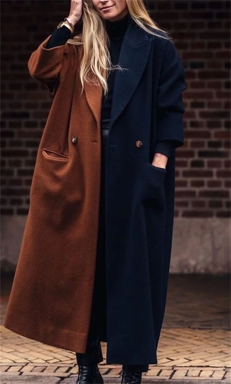 Veste d'hiver en cachemire pour femmes, manteau Long en laine, formel, décontracté, marron, noir, épissage, Trench-Coat, sur mesure