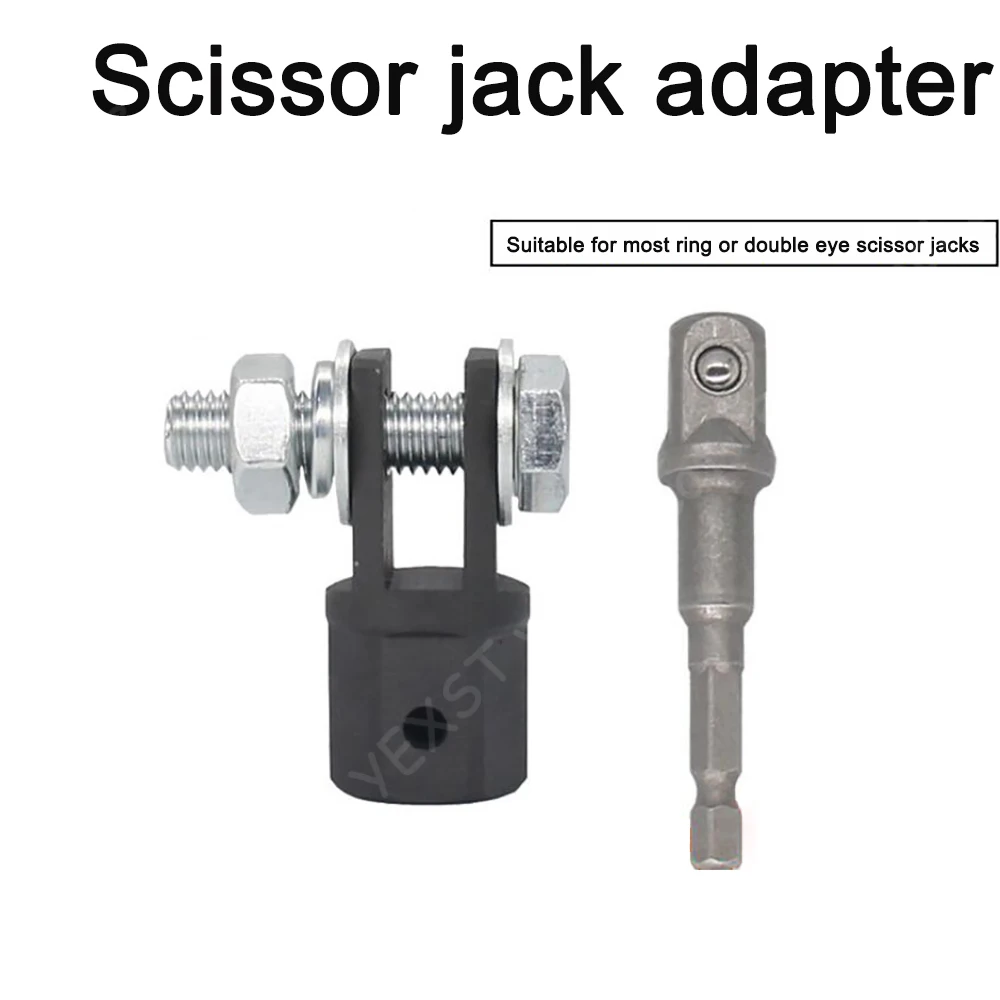 

Scissor Jack Adapter With 1/2 Inch Chrome Vanadium Steel Socket Adapter Drive Impact Wrench