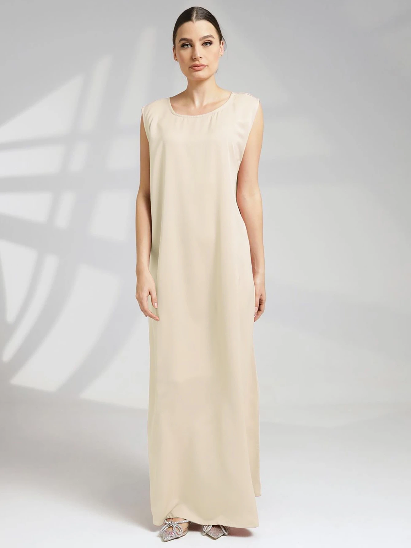 Nova camada de base de cor pura colete dr solto casual interior wear dr a linha longo verão dr redondo neline svel