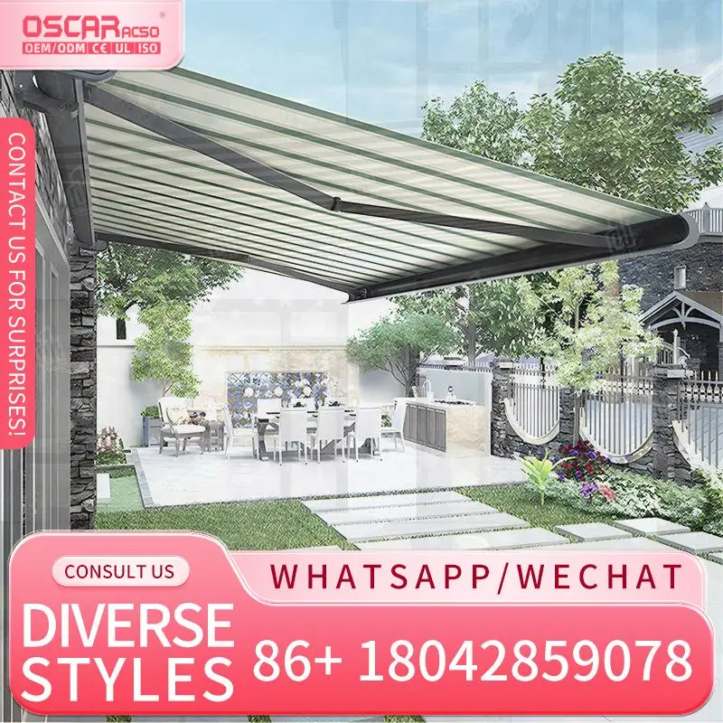 

Outdoor Motorized Awning with LED Light Retractable PVC Roof Custom Sizes for Garden Patio Balcony Retractable Awning