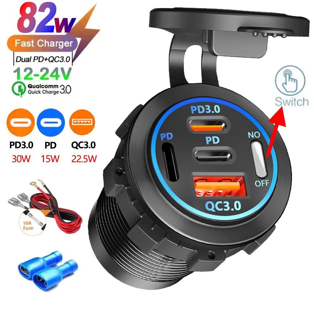 2/3/4 Poort PD QC 3.0 USB Autolader met Voltmeter Socket Stopcontact Adapter Waterdicht voor 12 V/24 V Auto ATV Boot Hot Koop - afbeelding 1