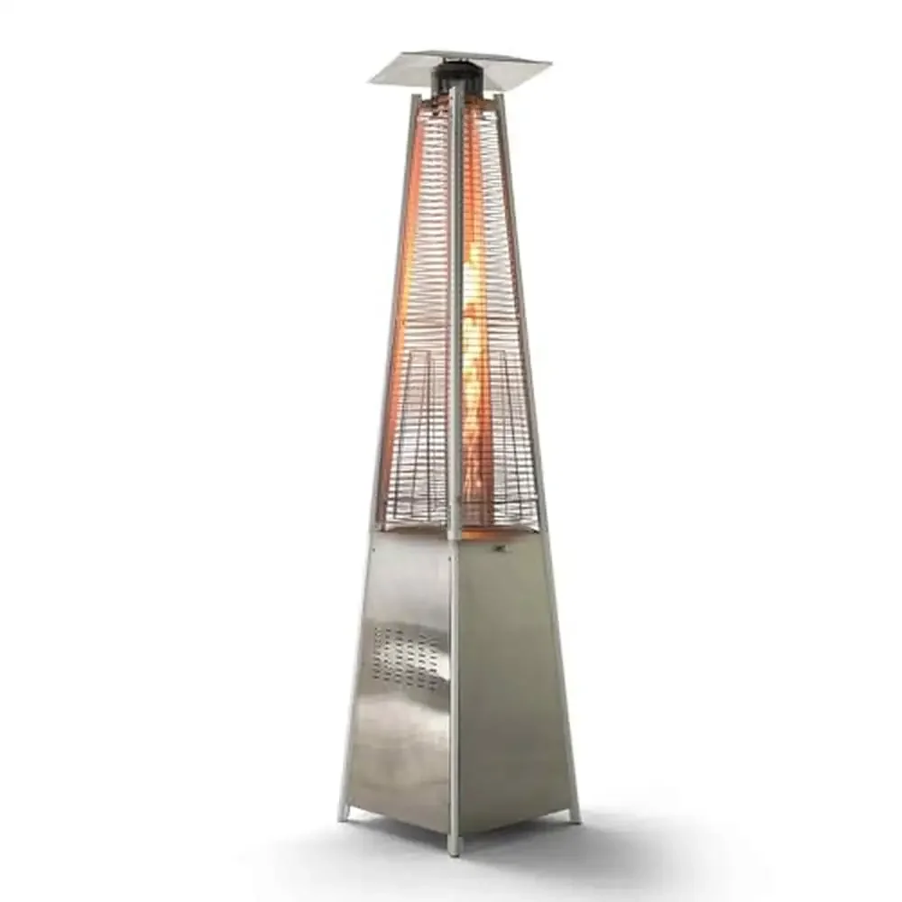 Outdoor Heater 42000 BTU Pyramid Glass Tube Propane Patio Heaters with w/Wheels Cover Triple Protection System Stainless Steel