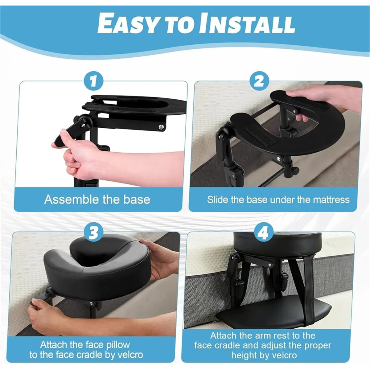 giftnew Massage Headrest for Bed, Portable Home Use Massage Table Face Cradle Kit for Sleeping Mattress Black with Armrest