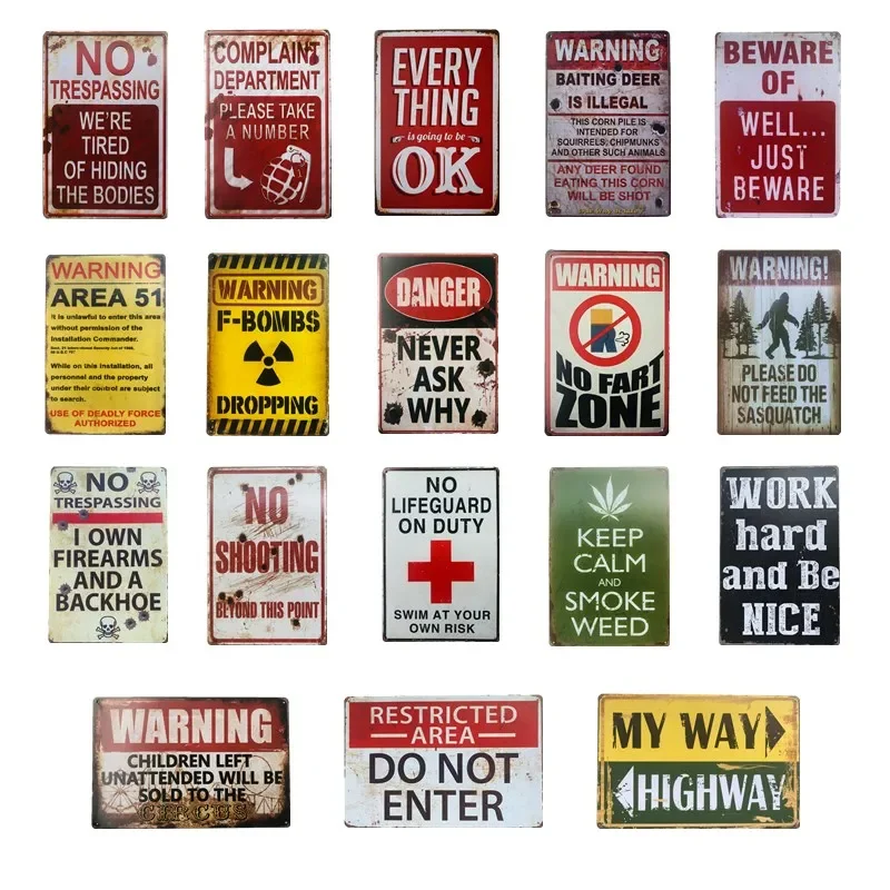 Metal Tin Signs Vintage Work Hard Warning Poster No Fart Zone  Plate Garage Pub Rustic Wall Plaque Garage Bar Home Wall Decor