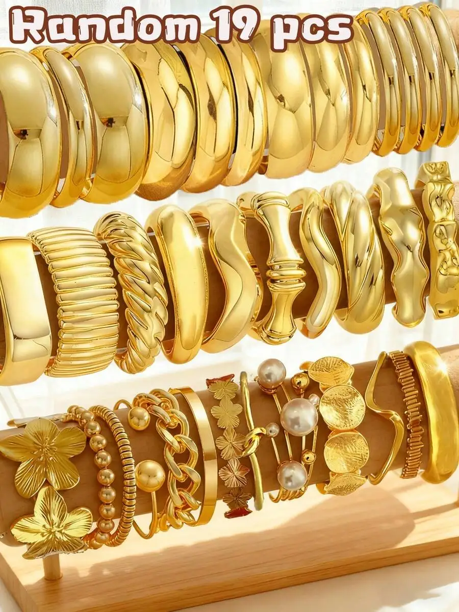 

Random 19 Pcs Gold Tone Vintage Boho Metal Bracelet Set For Women Men