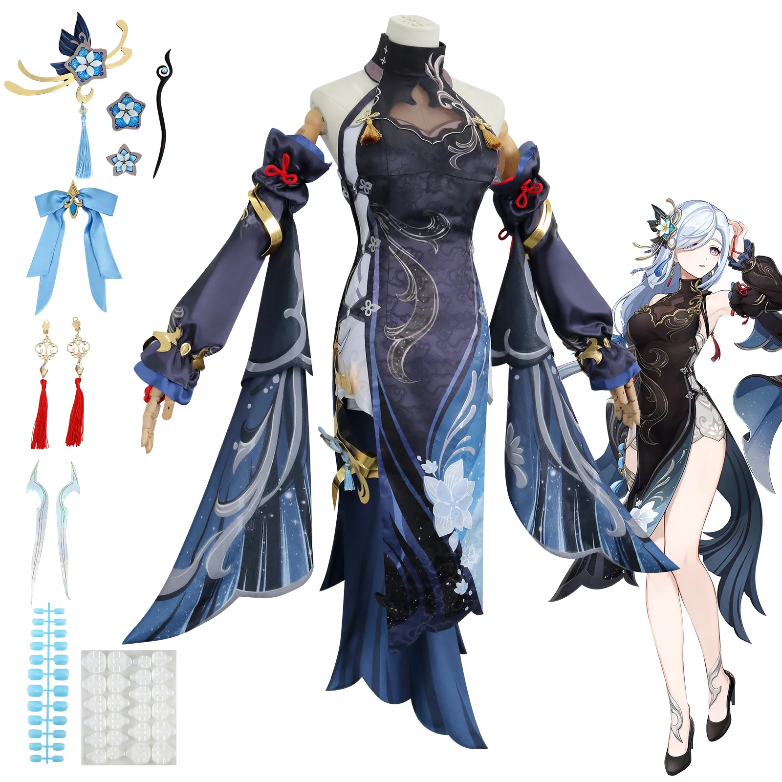 Genshin Impact Shenhe Lantern Rite Cold Flower Skin Halloween Game Cosplay Costume Character Roleplay Outfit Party Suit Women