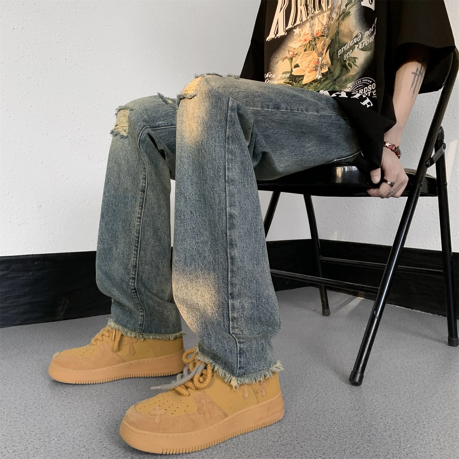 2023 Y2k Hip Hop Jeans Men Chic Streetwear Fashion Baggy Jeans Man Cross Denim Pants Men Youth Trousers Cargo Pant Punk Clothing