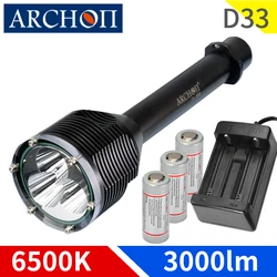 Archon-linterna Led D33 para buceo nocturno, luz subacuática de 3000 lúmenes, impermeable, 100m