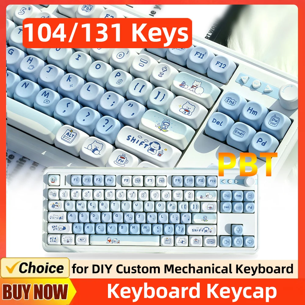 

131 клавиш Зимний медведь PBT Keycap MOA Profile Sublimation Keycap Симпатичные колпачки с профилем MOA для DIY Механическая игровая клавиатура на заказ