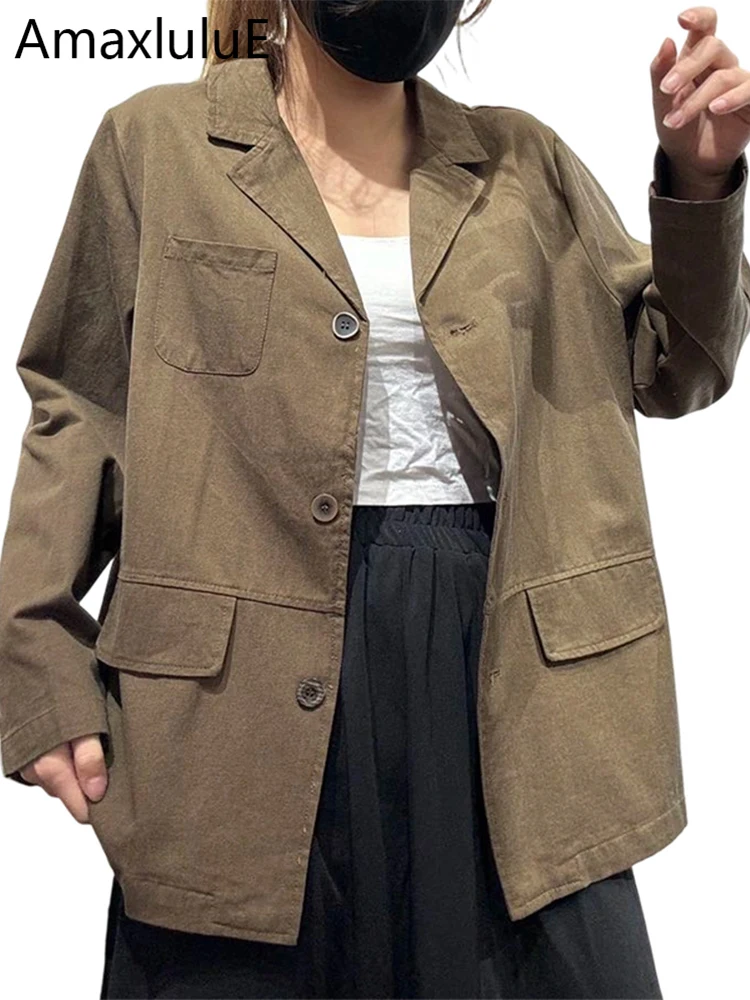 

Amax LuluE 2026 Spring Classic Vintage Jackets Womens Korean Design Loose Soild Coats Ladies Fashion Leisure Elegant Outerwear