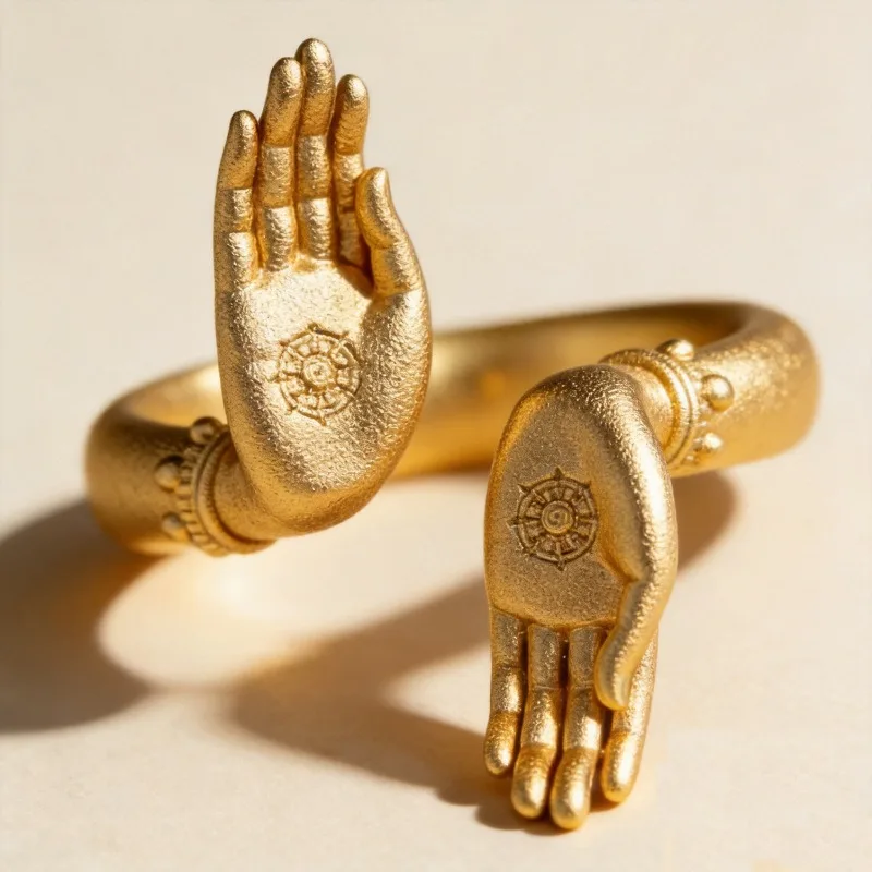 European and American new fashion retro Chinese Buddhist fearless bergamot shape women's open ring