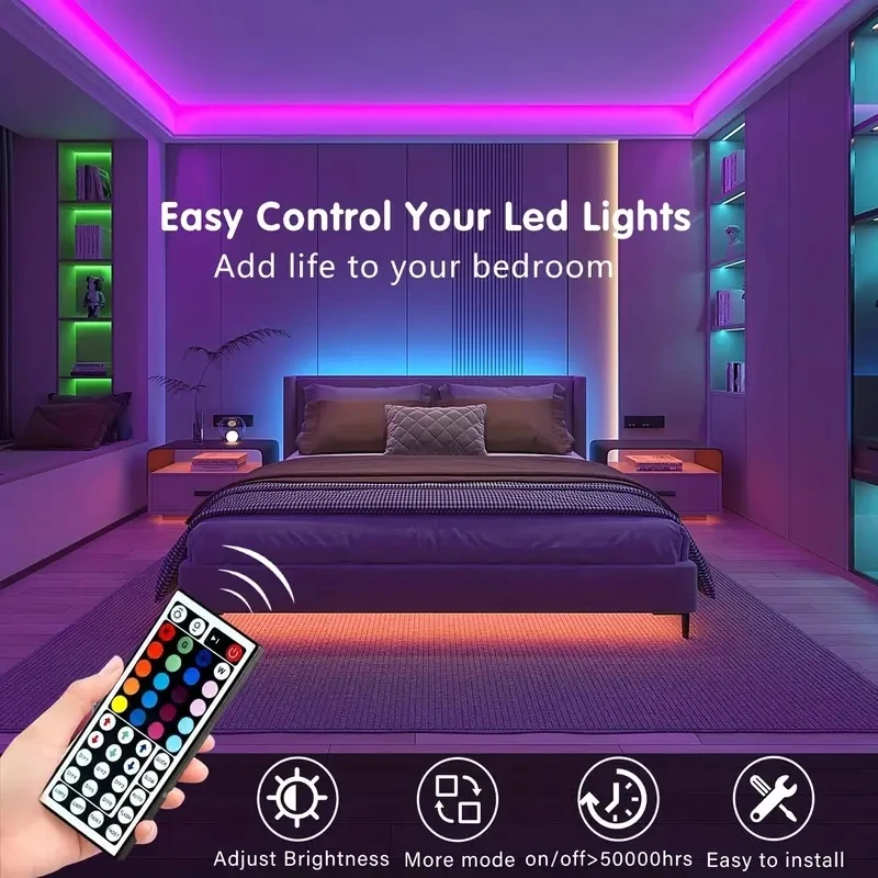 3.28ft-100ft LED Strip Lights,With IR 44Key Remote,Can Crop,Flexible Use,Adjustable Color Flashing Speed,6 DIY Modes