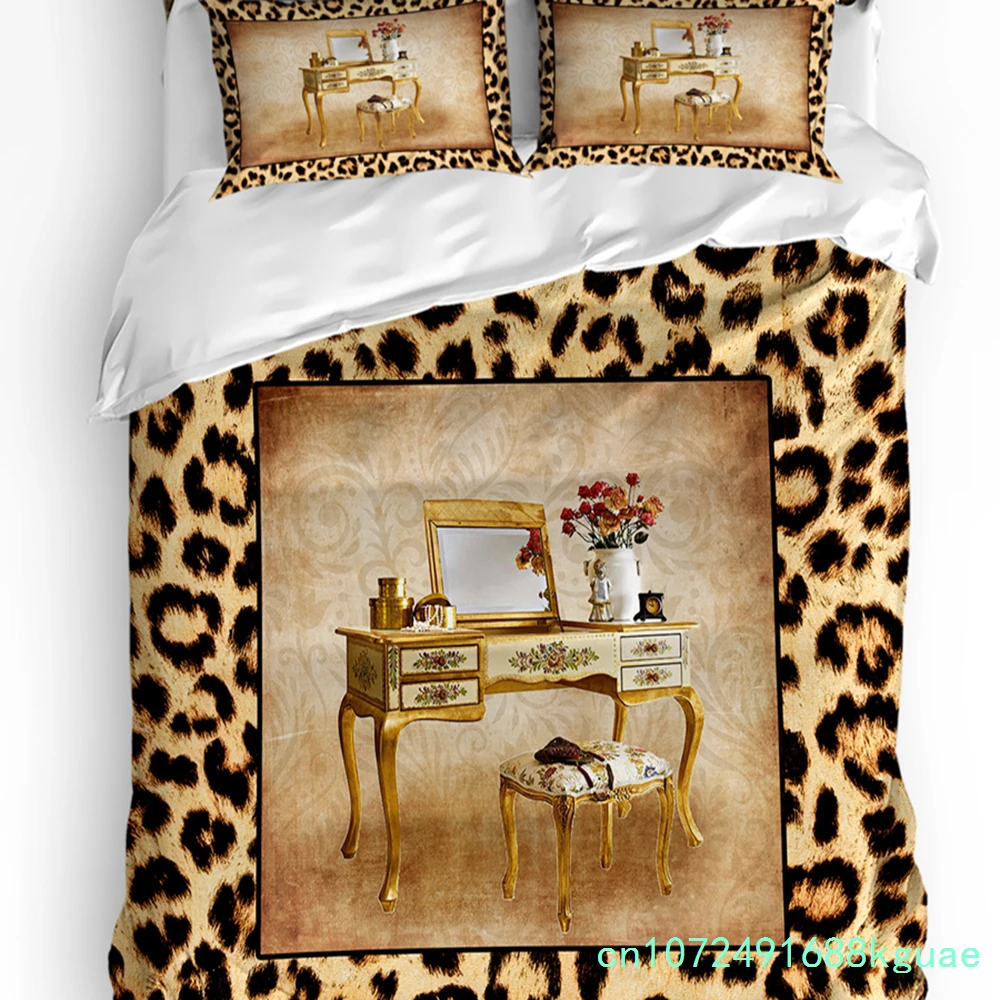 Leopard Print Animal Skin Texture Dressing Table Duvet Cover With Pillow Case Bedding Set Quilt Cover Double Bed Home Textile