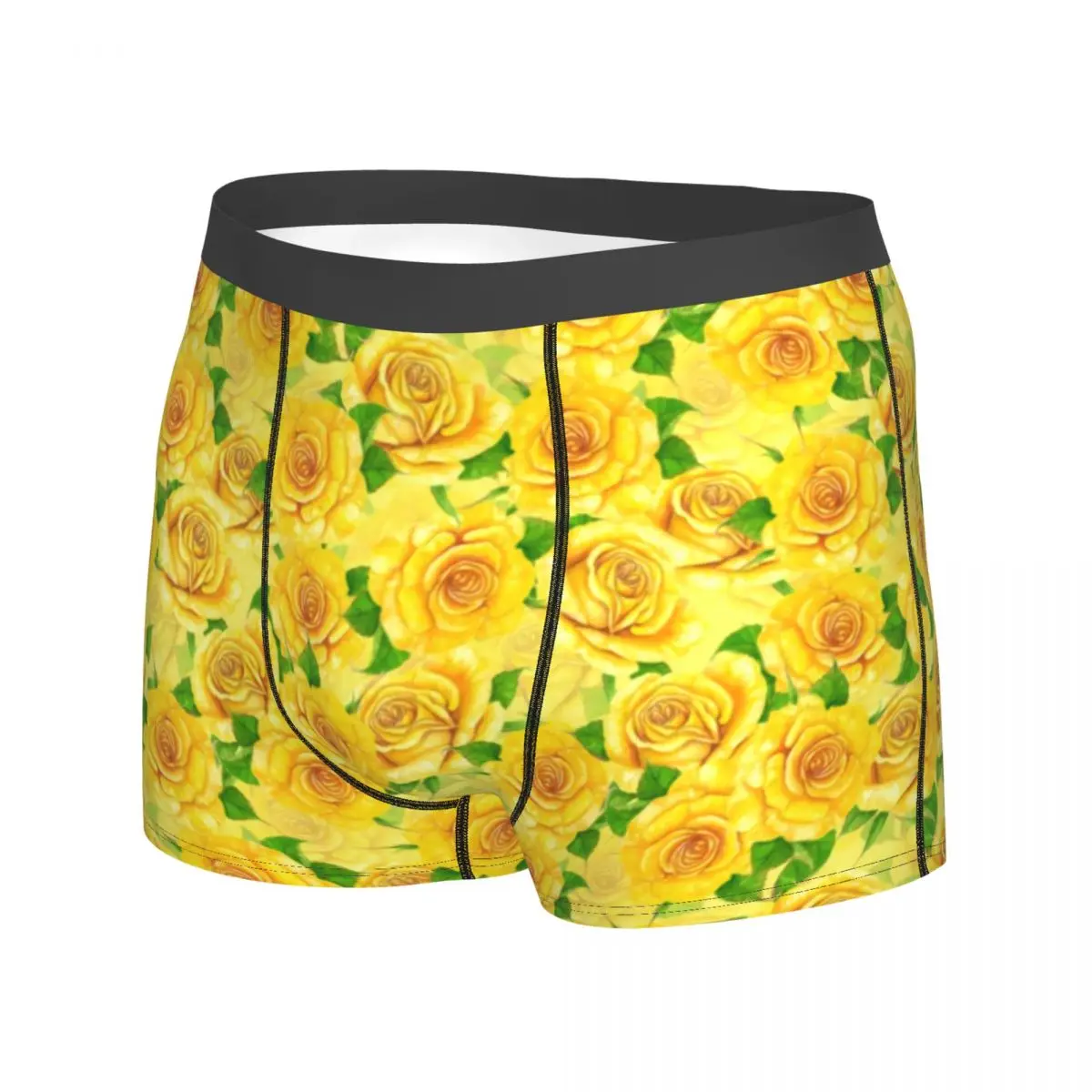 Watercolor Roses Underwear Yellow Floral Print Male Panties Printed Breathable Boxershorts Trenky Boxer Brief Plus Size 2XL