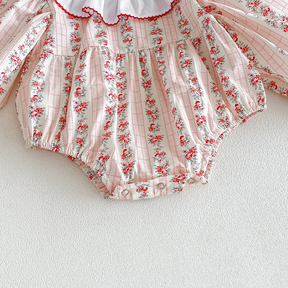 Baby Mädchen Strampler Sommer Säuglingsmode Blumenmuster Langarm Rüschen Jumpsuit Neugeborenen Baby Bodys Herbst Baby Mädchen Kleidung – Detail 8