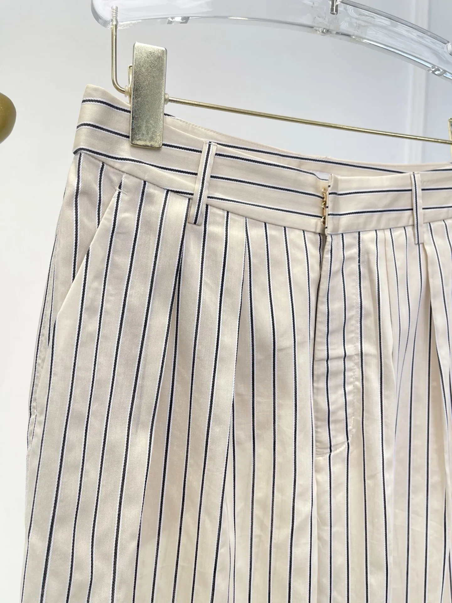 

2025 New High Quality Apricot Stripe Print Long Sleeve Blouse Tops and Pants Set