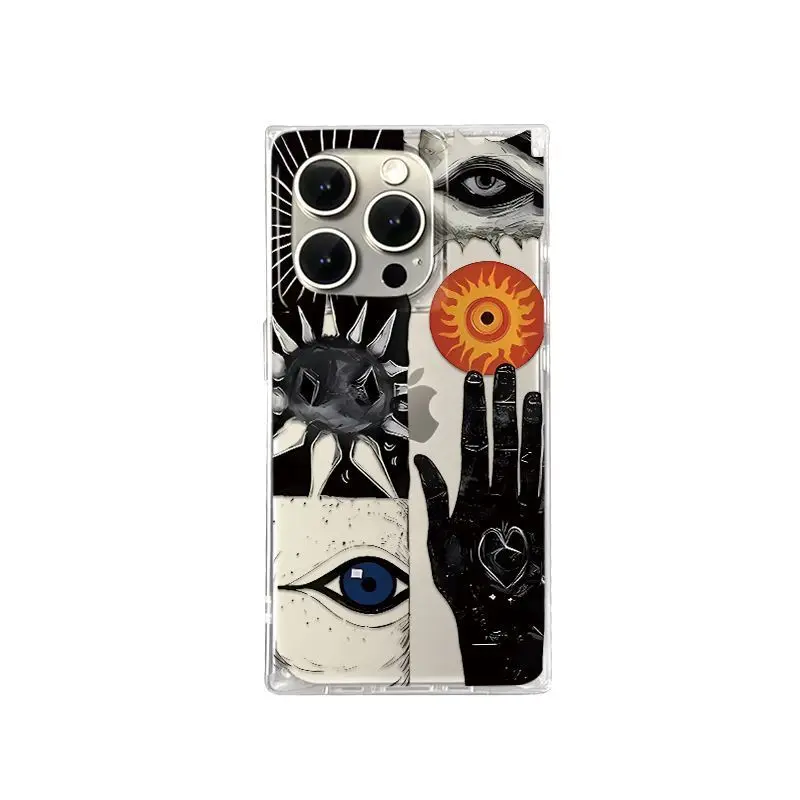 ニッチファッション抽象芸術風スマホケース iPhone 17 16 15 14 13 12 11 Pro Max PLUS Air対応 INS風 透明 長方形 ソフトカバー