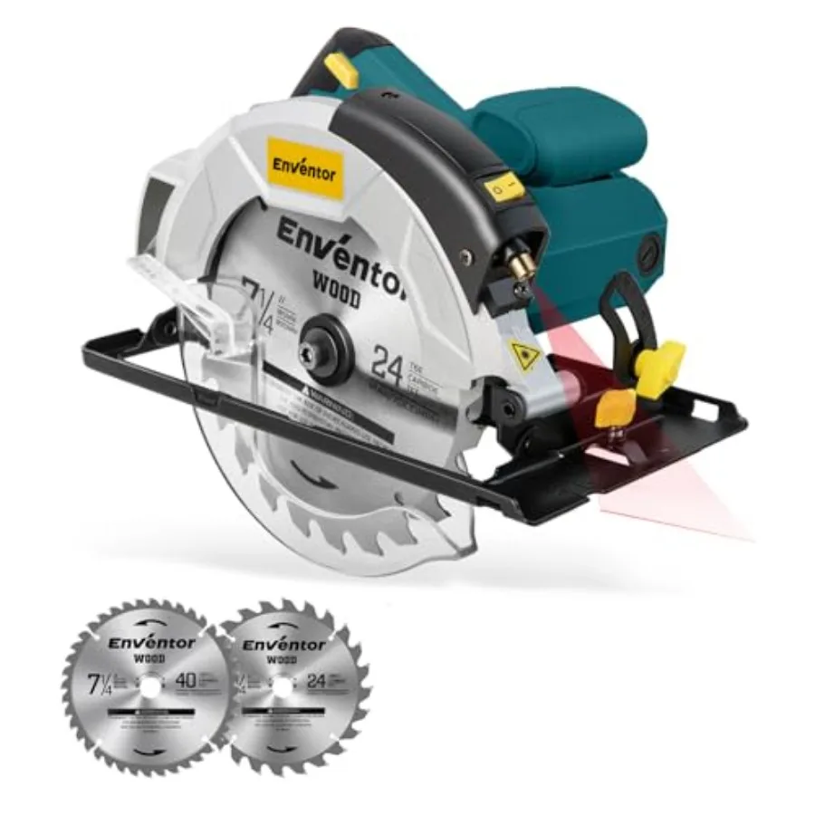 

7-1/4-Inch Circular Saw 10A Pure Copper Motor Electric Circular Saws with Laser Guide 2 Blade Saws 40T/24T Adjust Cutting Angle