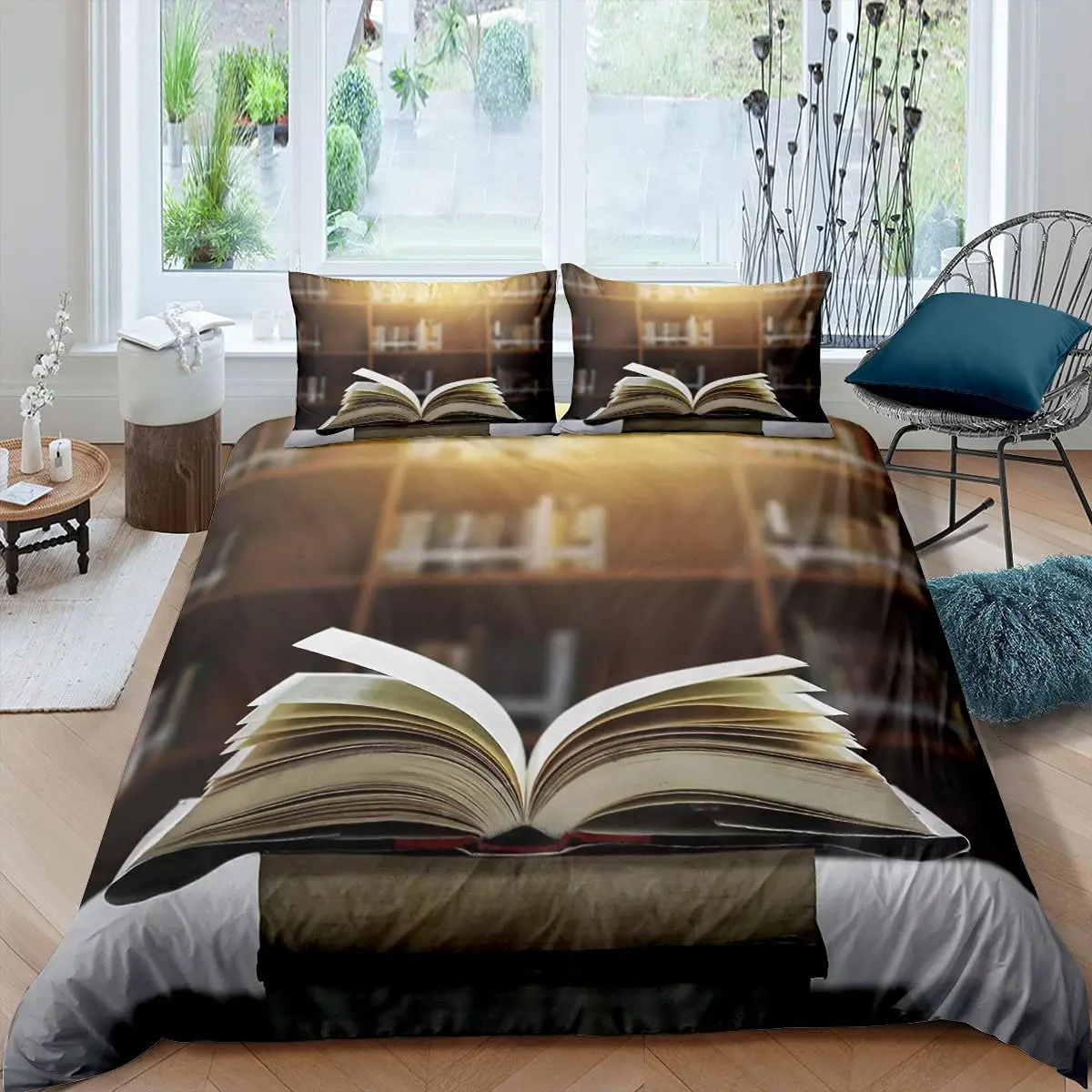 3D Print Book Pattern Duvet Cover Library Bookshelf Duvet Cover Polyester Queen King for Kids Teens Quilt Cover with Pillowcases