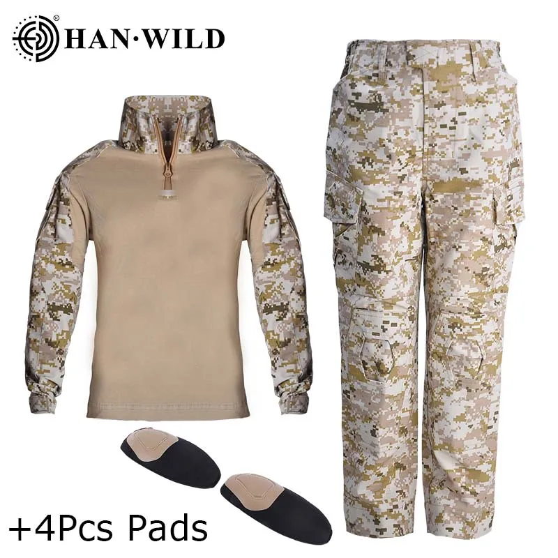 Children's Camo Training Clothes Suit Kids Outdoor Field Camping Hunting Clothes Combat Uniform Airsoft Tactical Shirt Pants