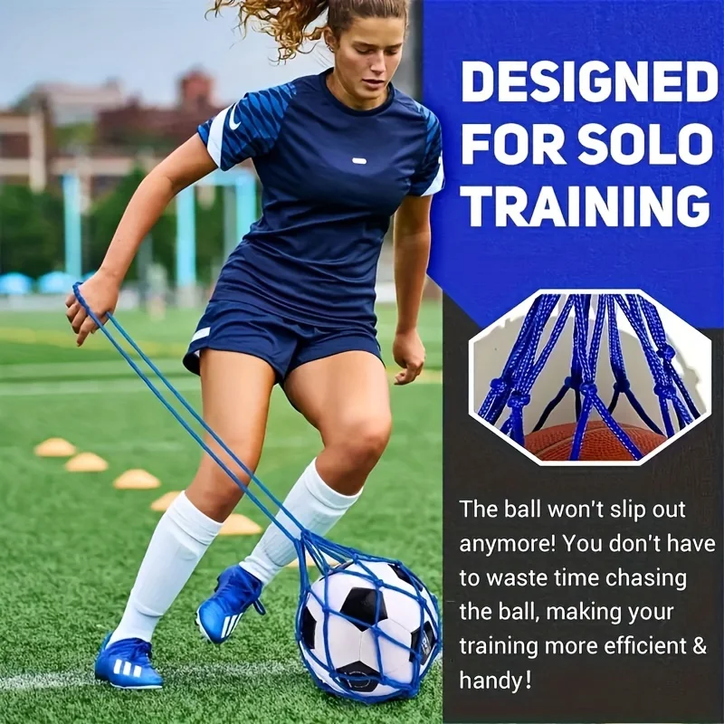 Youth Football Self Trainer Kick Net Pocket Professional Outdoor Sport Nylon Net Basketball Bag Solid Mesh Soccer Ball Carry Bag