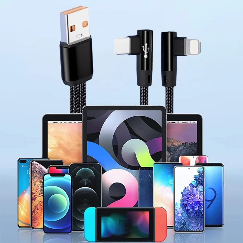 

Two Port Fast Charging Cord With Angled Design Type C to 8Pin 6A For Multiple Phones 896C