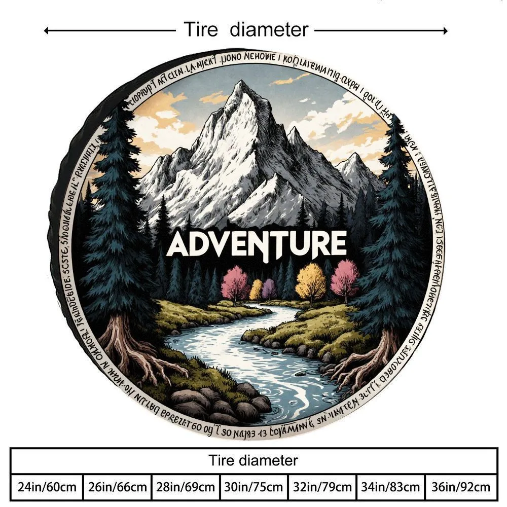 Vintage Outdoor Adventure Scenery Print Tire Cover Polyester Wear-Resistant Protector for Vehicle Camping