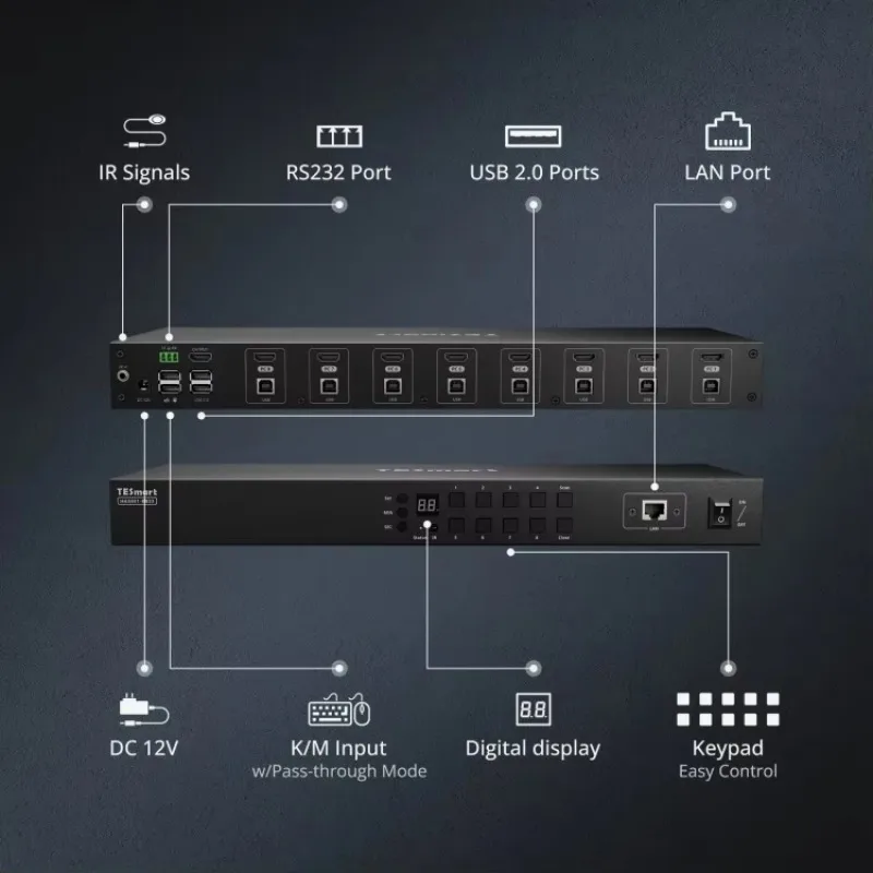 8x1 HDMI KVM Switch 4K 30Hz USB2.0 Rackmount Enterprise-Grade Smart Switch with EDID Emulator for Enterprise Stock